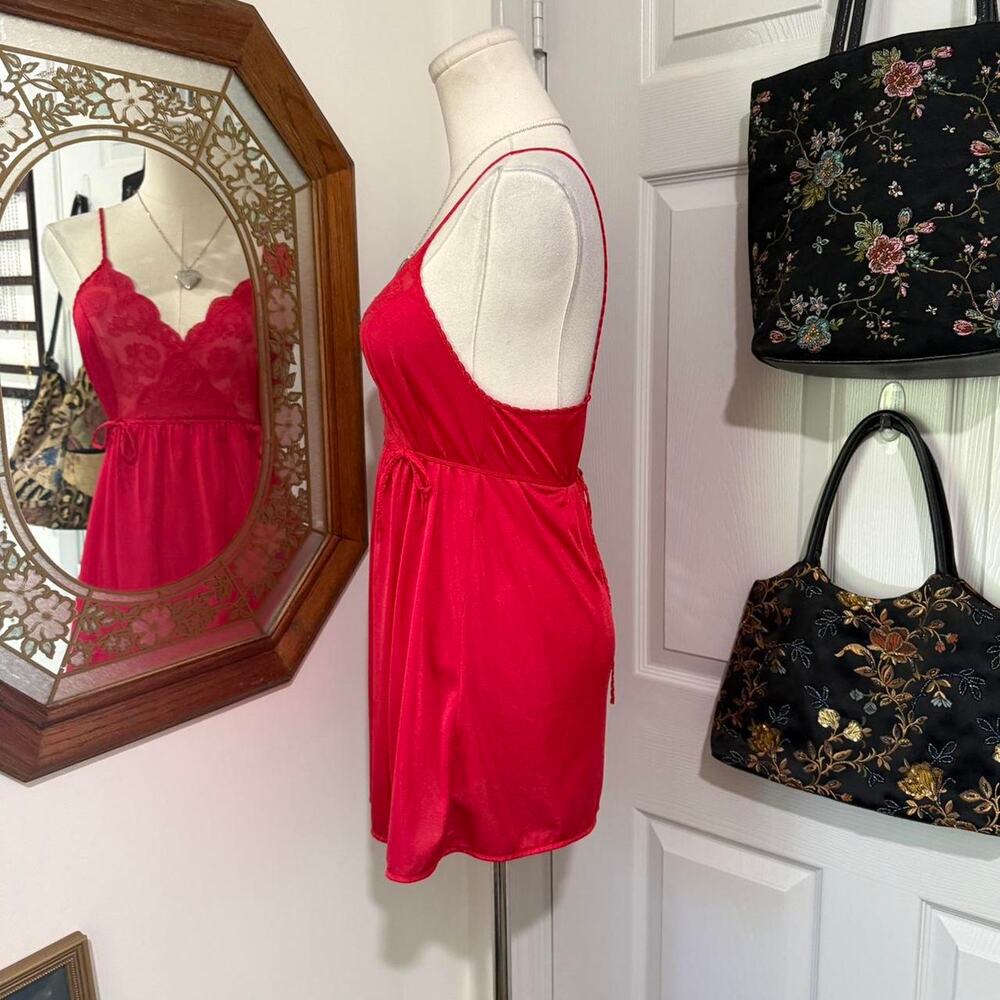VTG 80s/90s Gilead Rerd Floral Lace Faux Wrap Mini Lingerie Slip Dress S - Picture 4 of 8